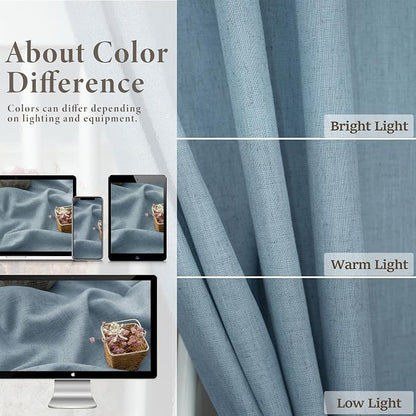 60 Inch Wide Blue Linen Curtains - Image 4