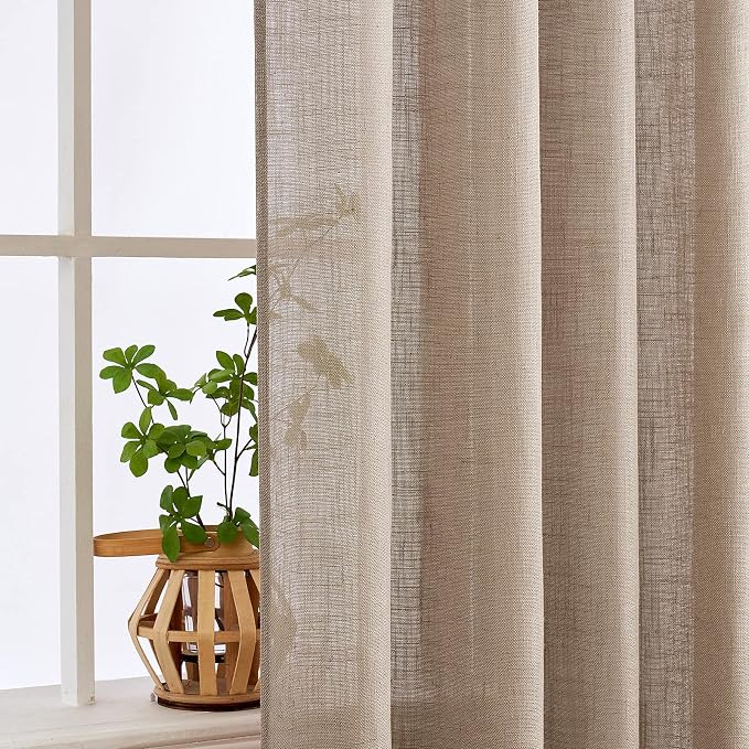 MIULEE Taupe Linen Curtains 37x90 Inch Long 2 Panel - Image 5