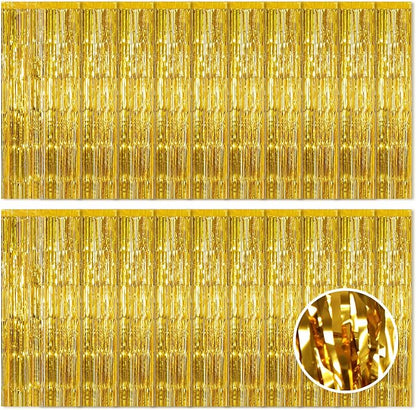 20 Pack Gold Foil Curtain Backdrop 3.2ft x 8.2ft Foil Fringe Backdrop Curtain by Ohiyoo