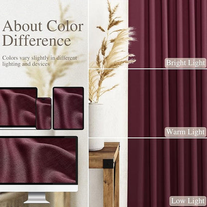 Burgundy Linen Curtains 84 Inch Length 2 Panels Set - Image 3