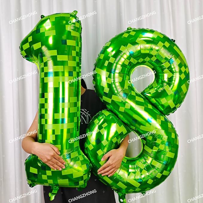 40 inch giant Green pixel miner game number 5 balloon | Large mining theme foil - Image 5