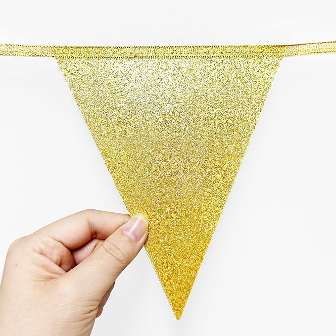 Green Gold Party Decorations Pennant Banner Flag Glitter Green Gold Triangle - Image 6
