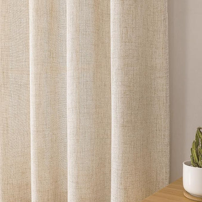 Tollpiz Short Linen Curtain Bedroom Rod Pocket Semi Sheer Curtains Burlap Light - Image 8
