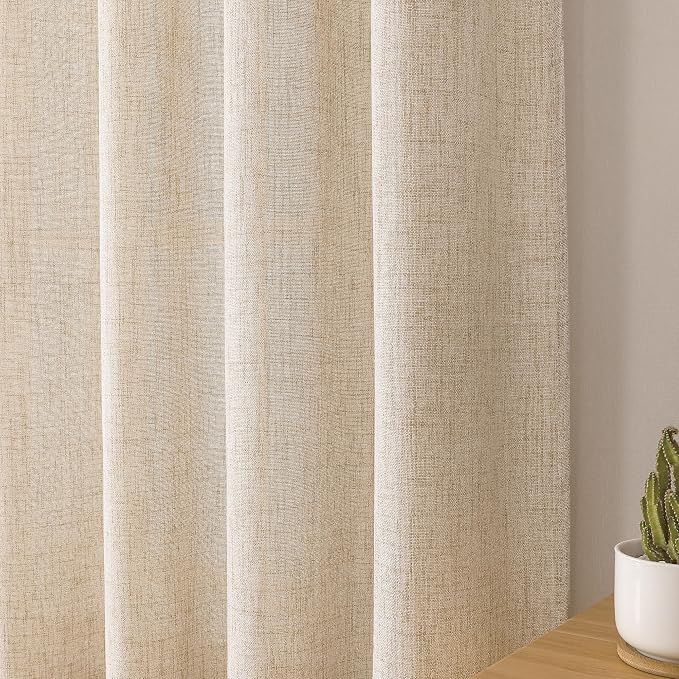 Tollpiz Linen Curtain Living Room Rod Pocket Semi Sheer Curtains Burlap Light - Image 8