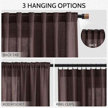 Coffee Brown Linen Curtains 132 Inch Length - Image 2