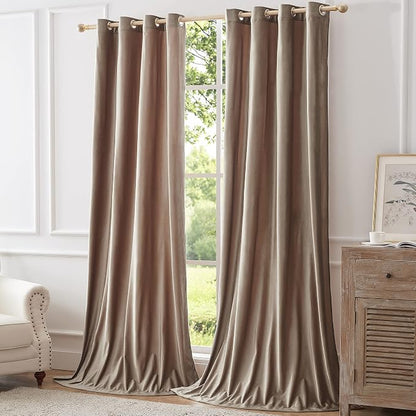 BULBUL Taupe Velvet Blackout Curtains 90 inch Long - Image 8