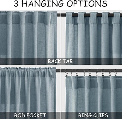 Light Blue Linen Curtains 84 Inch Length 2 Panels Set - Image 2