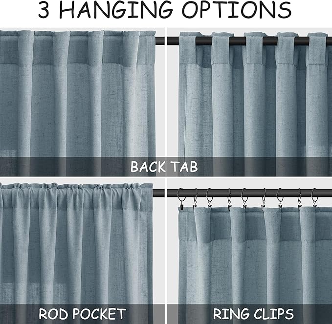 Light Blue Linen Curtains 90 Inch Long 2 Panels Set - Image 2