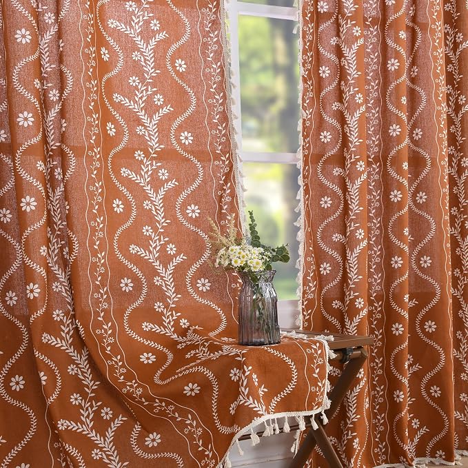 Schweek Terracotta Boho Curtains 63 Inches Long 2 Panels by Schweek