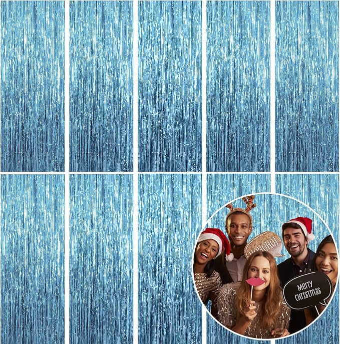 10 Pack Foil Curtain Backdrop Blue Metallic Tinsel Foil Fringe Curtains Photo by KEJ