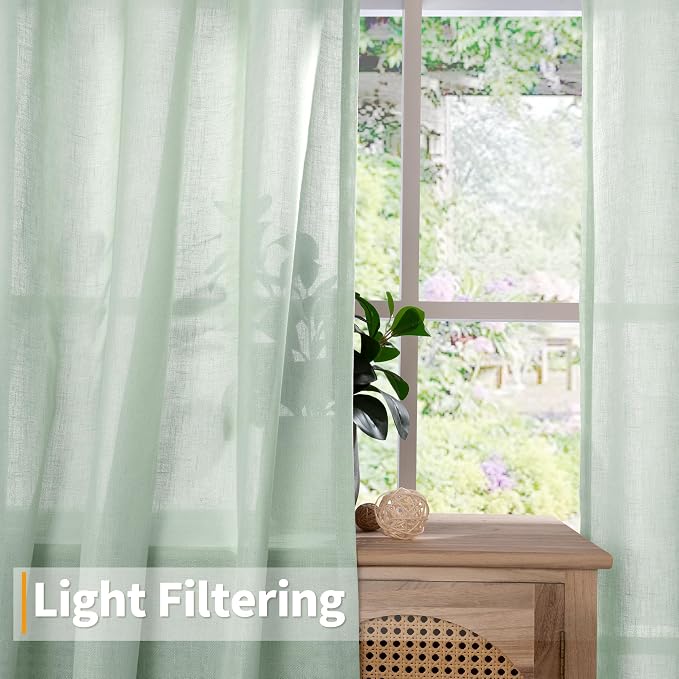 YoungsTex Light Sage Linen Curtains 63 Inches Length - Image 3