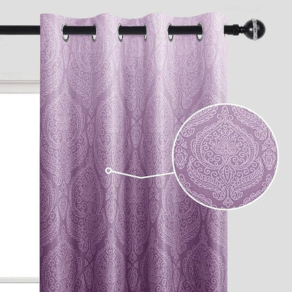 DWCN 100% Blackout Curtains for Bedroom 96 Inch Long-Damask Patterned Ombre - Image 2