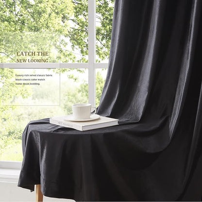 BULBUL Velvet Black Blackout Curtains 102 inch Long - Image 7