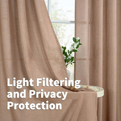 YoungsTex Linen Curtains 98 Inches Long 2 Panels Set, Light Filtering Drapes - Image 3