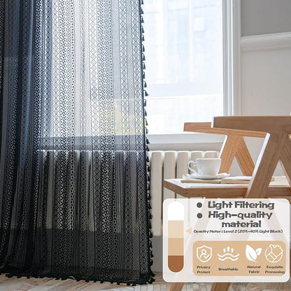 Sutuo Home Black Crochet Boho Curtain 63 Inches Length, Sheer Lace Handmade - Image 6