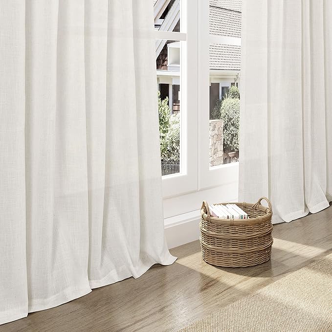 Cream Linen Curtains Back Tab Sheer Curtain 97 Inches Long - Image 6