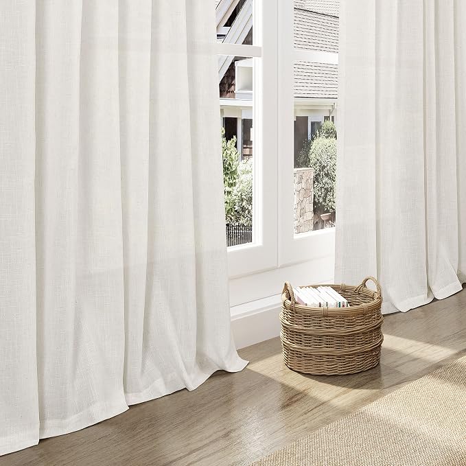 Cream Linen Back Tab Rod Pocket Curtains 50 Inch Length - Image 6