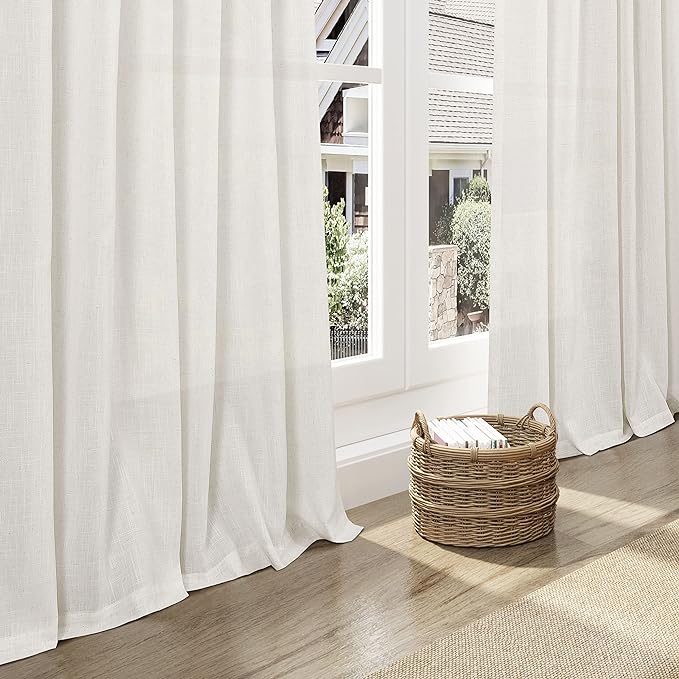 Cream Kitchen Cafe Linen Curtains 49 Inch Length 2 Panel Set Back Tab Pocket - Image 6