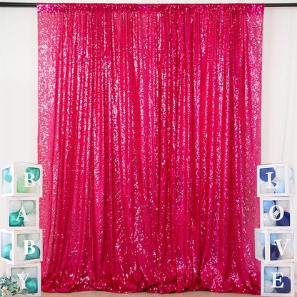 ShinyBeauty 5FTx7FT Sequin Backdrop Curtain Sparkly Fuchsia Photo Backdrops by ShinyBeauty