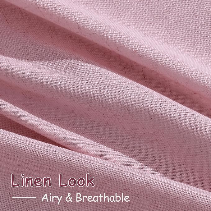 Rose Linen Curtains 102 Inches Long 2 Panel Set Back Tab Rod Pocket Semi Sheer - Image 4
