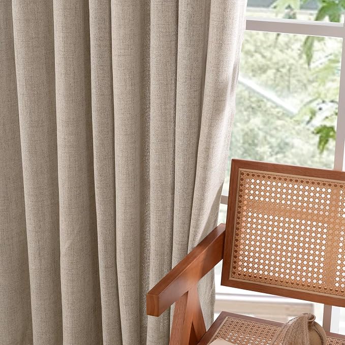 YoungsTex Oatmeal Linen Curtains 72 Inches Long 2 Panels - Image 7