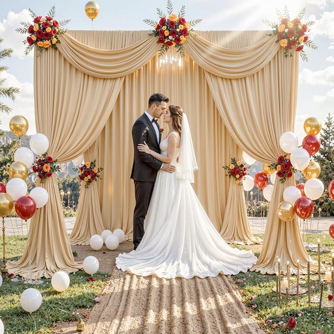 20 ft x 10 ft Wrinkle Free Champagne Backdrop Curtain - Image 8