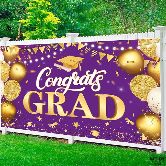 KatchOn Purple And Gold Graduation Backdrop 72x44 Inch | Congrats Grad Banner - Image 7