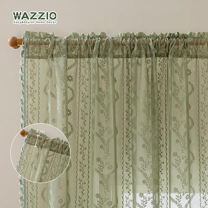 WAZZIO Boho Lace Curtains 2 Panels 96 Inch -Vintage Victorian Sheer Panel Drape - Image 6