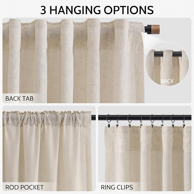 Cream Beige Linen Curtains 80 Inch Length - Image 2