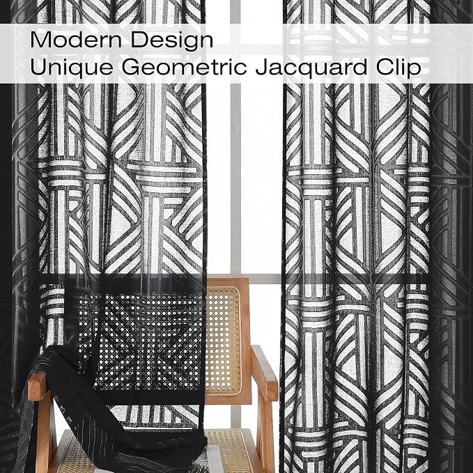Simplebrand Semi Sheer Black Curtains 90 Inches Long 2 Panels, Light Filtering - Image 4