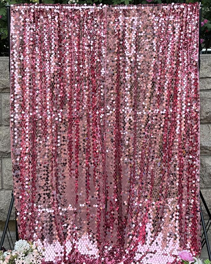 Hot Pink Sequin Backdrop, 4 * 10ft Pack of 2 | 18MM Large Sequins, Glitter - Image 2