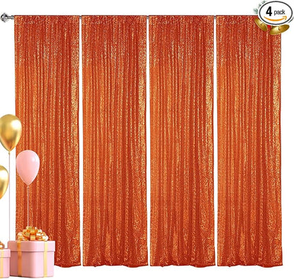 Hahuho Orange Sequin Backdrop Curtain, Party Decoration（4 Panels, 2FT x 8FT by Hahuho