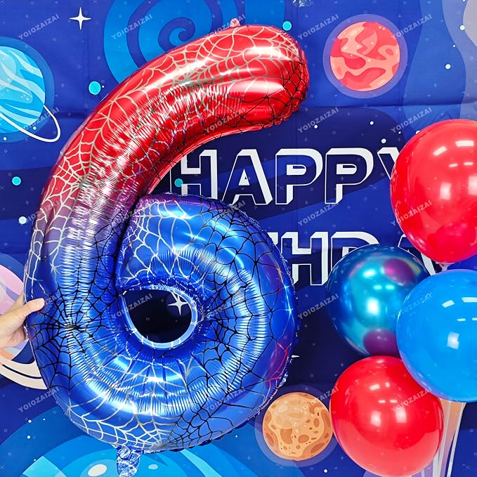 40 IN Red Blue Gradient Number 6 Balloon Large Digital 6 Foil Balloon | - Image 5