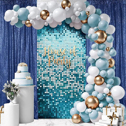 Hahuho Navy Sequin Backdrop Curtain, Party Decoration（6 Panels, 2FT x 8FT - Image 4
