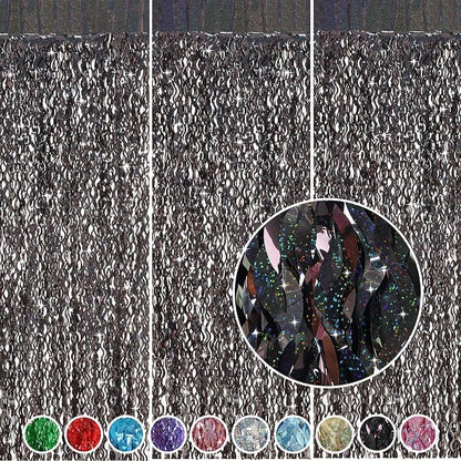 Black Foil Curtain Backdrop, CYLMFC 3 Pack 3.3 ft x 6.6 ft Sparkle Metallic by CYLMFC