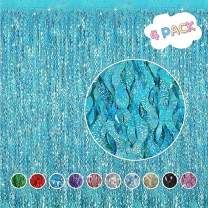 4 Pack Teal Aqua Blue Wavy Foil Fringe Curtains Party Decorations - Image 2