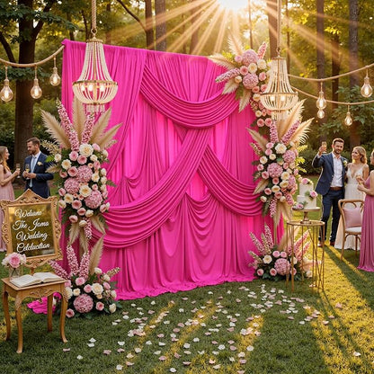10ft x 10ft Wrinkle Free Hot Pink Backdrop Curtains - Image 7