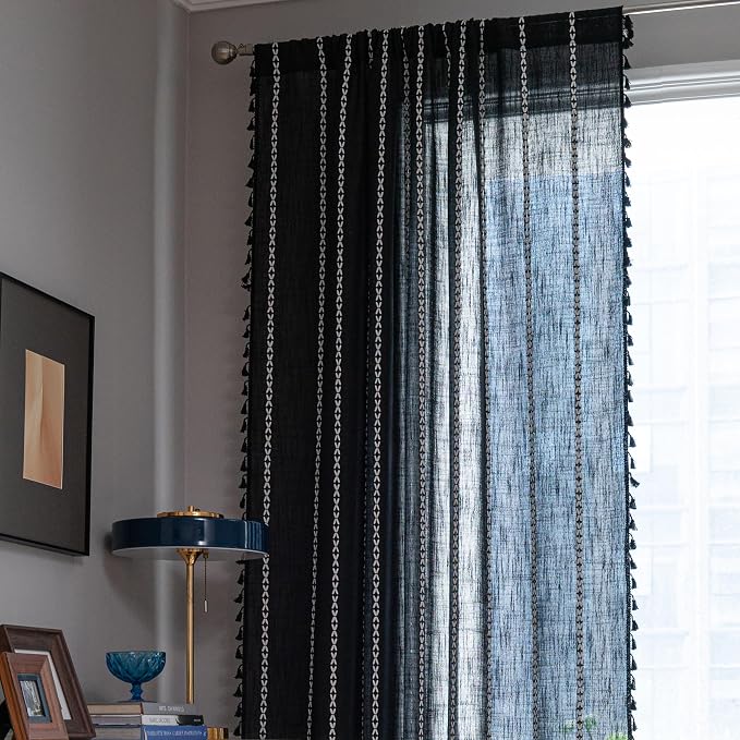 Sutuo Home Boho Curtains for Bedroom Dining Room Kitchen, Semi Blackout Linen - Image 2