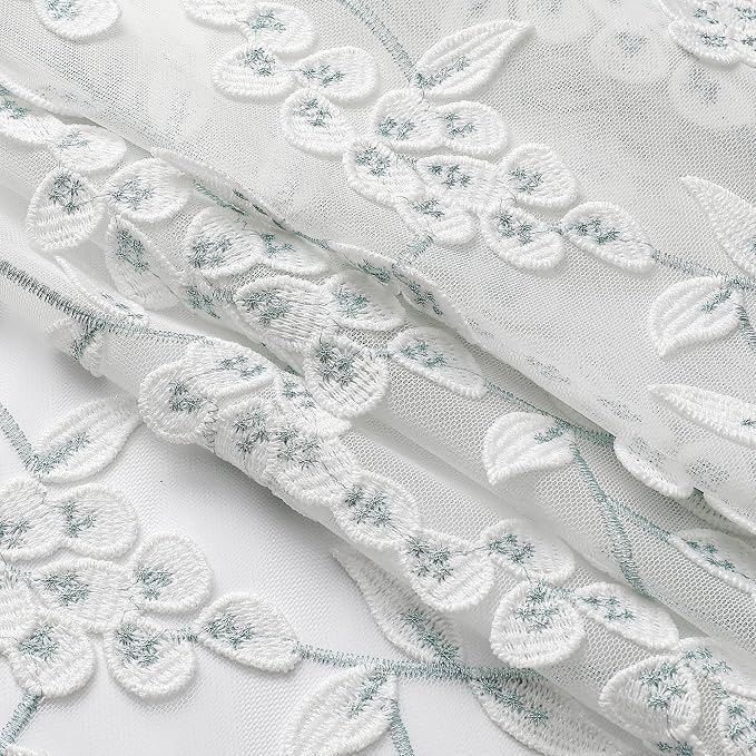 White Sheer Voile Curtains White Embossed Leaves 54Wx96L Inch | Light Filtering - Image 3