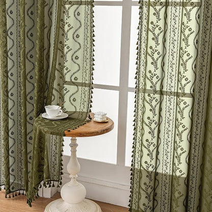 WAZZIO Boho Lace Curtains 2 Panels 84 Inch -Victorian Sheer Panel Drape French - Image 7