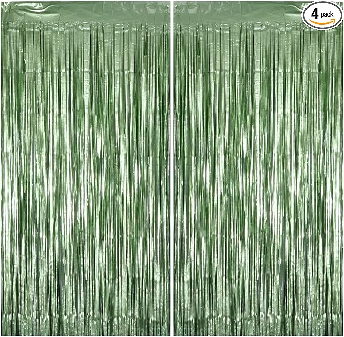 Matte Sage Green Tinsel Foil Curtains Backdrop Party Decorations | 4 PCS by Unknown