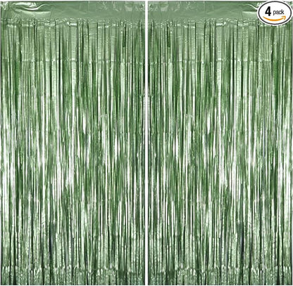 Matte Sage Green Tinsel Foil Curtains Backdrop Party Decorations | 4 PCS by Unknown