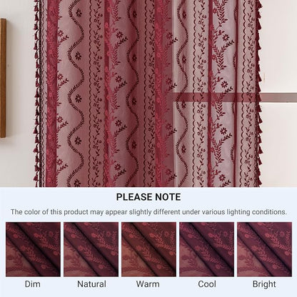WAZZIO Boho Lace Curtains 2 Panels 63 Inch -Victorian Sheer Panel Drape French - Image 8