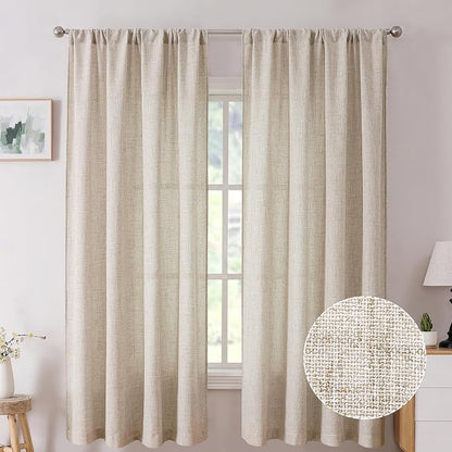 Tollpiz Short Linen Curtains Living Room Rod Pocket Semi Sheer Curtain Burlap by Tollpiz