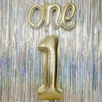 2Pcs Champagne Gold Foil 40" Number 1 and 26" Script Letter One Balloon Set | - Image 6