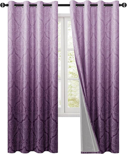 DWCN 100% Blackout Curtains for Bedroom 63 Inch Long- Double Layers Damask - Image 9