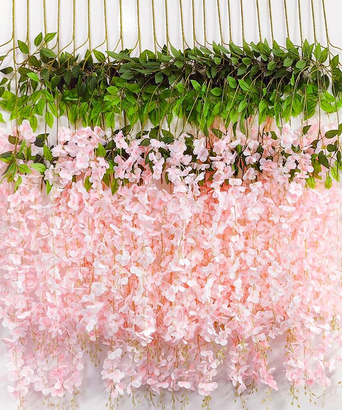 Wisteria Hanging Flowers 12 Pack Artificial Flowers Fake Wisteria Vine Rattan by HanYun