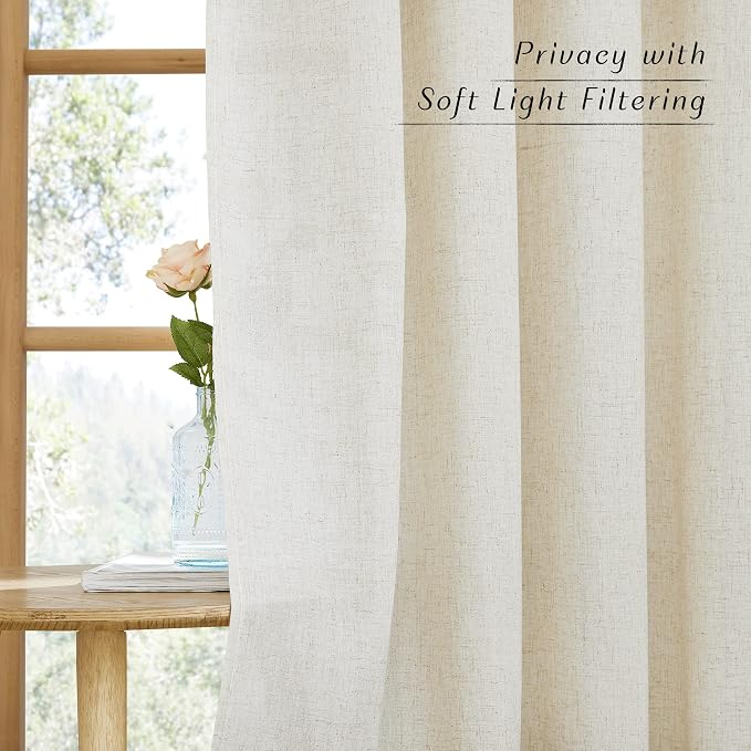 NICETOWN Linen Flax Semi Sheer Curtains 72" Length, Grommet Window Treatments - Image 2