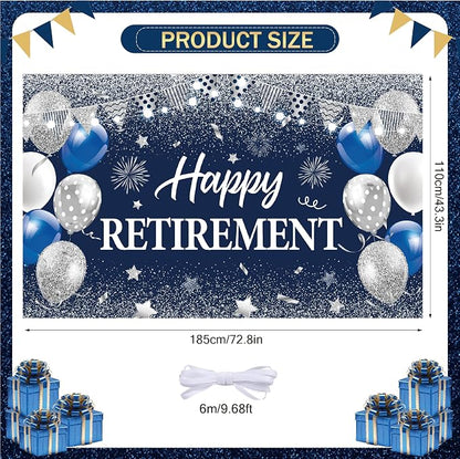 Blue Silver Happy Retirement Banner Large Retirement Party Banner Backdrop - Image 3