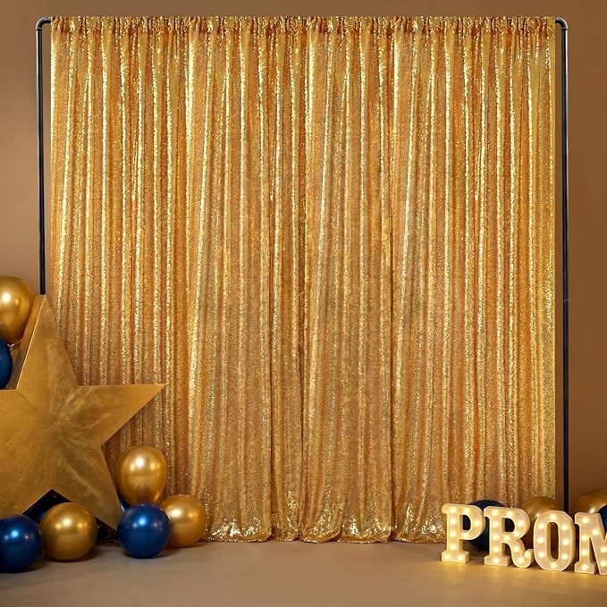 Gold Sequin Backdrop Curtain Panels Stage 2 Pieces 2FTx8FT Sheer Gold Curtains - Image 8